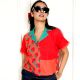 Handcrafted Strawberry Print Cotton Cropped Shirt with Collar